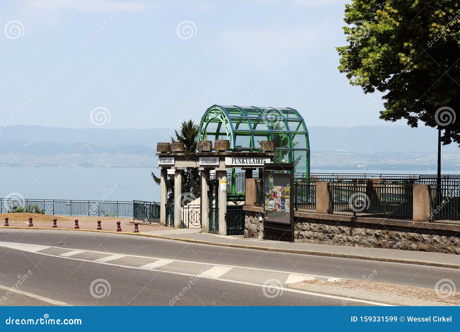 lake leman and rives-thonon cable car entrance, france
